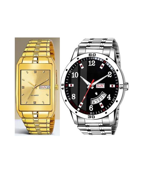 day n date men stylish analog latest watches combo - set of 2 - golden-golden-slv-7 - 21694557 - Very Small Image - 1