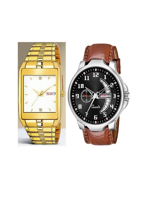 day n date men stylish analog latest watches combo - set of 2 - golden-white-brn-1 - 21694558 - Very Small Image - 1