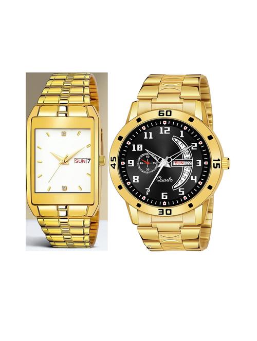 day n date men stylish analog latest watches combo - set of 2 - golden-white-gold-1 - 21694561 - Very Small Image - 1