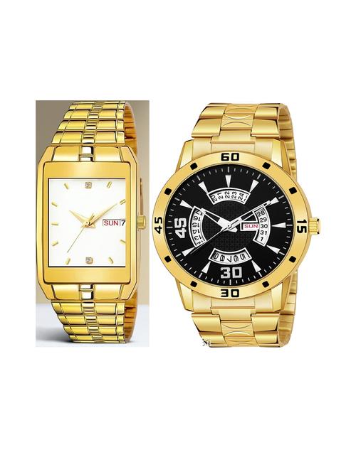 day n date men stylish analog latest watches combo - set of 2 - golden-white-gold-21 - 21694562 - Very Small Image - 1