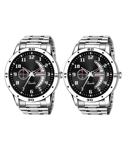 day n date men stylish analog latest watches combo - set of 2 - slv-1-slv-1 - 21694568 - Very Small Image - 1