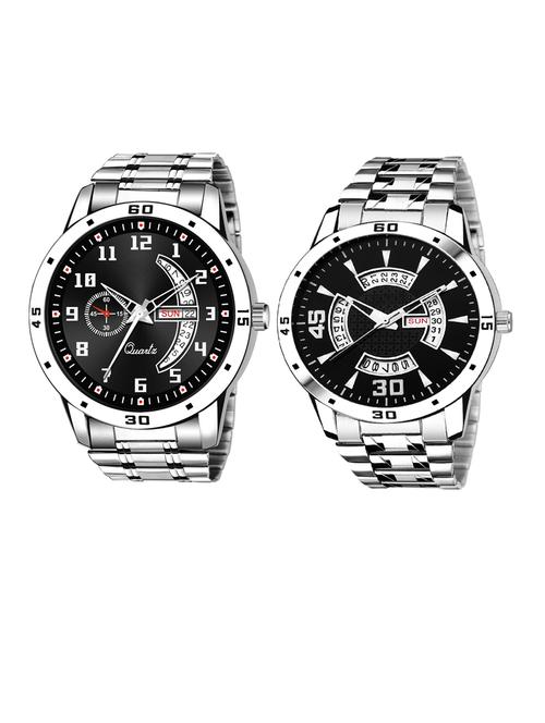 day n date men stylish analog latest watches combo - set of 2 - slv-1-slv-21 - 21694570 - Very Small Image - 1
