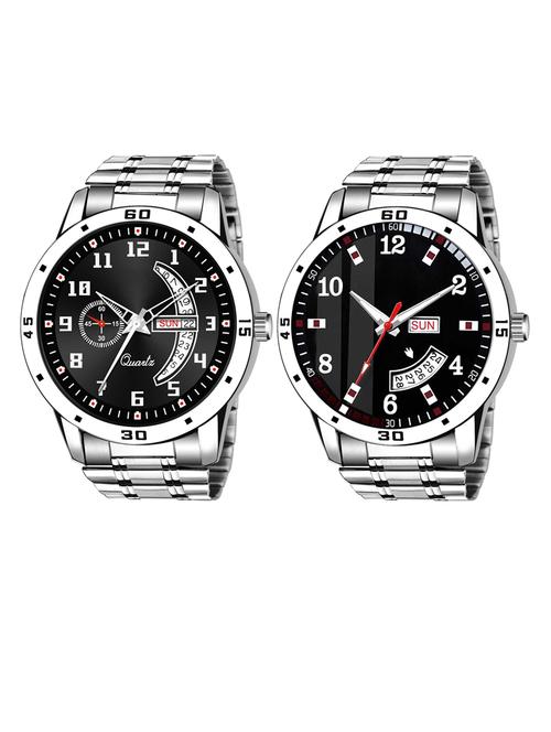 day n date men stylish analog latest watches combo - set of 2 - slv-1-slv-7 - 21694571 - Very Small Image - 1