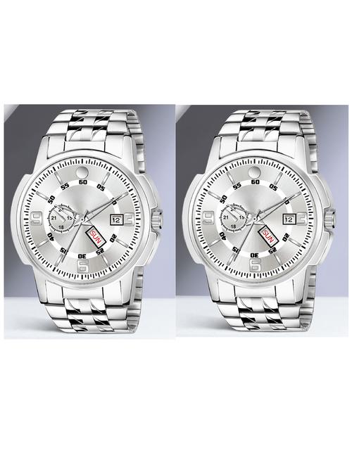day n date men stylish analog latest watches combo - set of 2 - slv-10-slv-10 - 21694572 - Very Small Image - 1