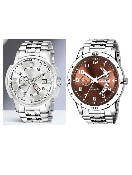 day n date men stylish analog latest watches combo - set of 2 - slv-10-slv-18 - 21694573 - Very Small Image - 1