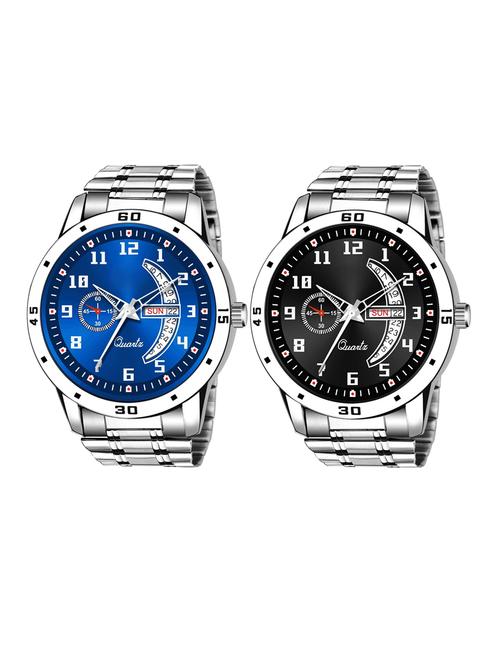 day n date men stylish analog latest watches combo - set of 2 - slv-4-slv-1 - 21694586 - Very Small Image - 1