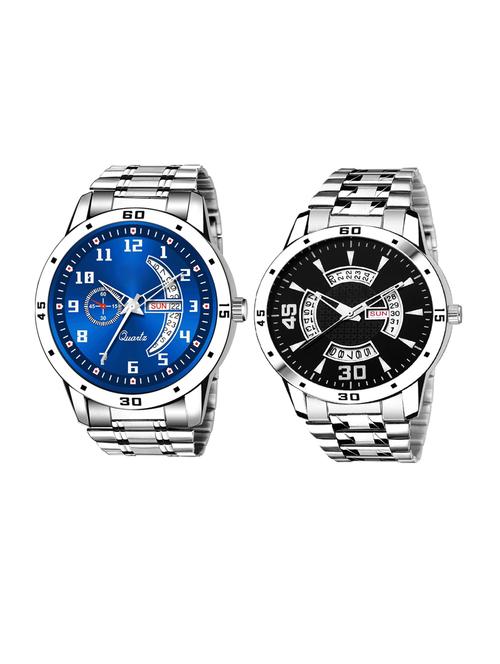 day n date men stylish analog latest watches combo - set of 2 - slv-4-slv-21 - 21694588 - Very Small Image - 1