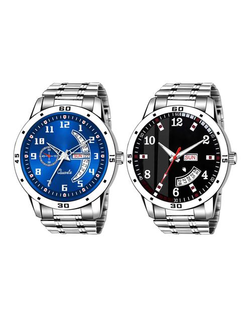day n date men stylish analog latest watches combo - set of 2 - slv-4-slv-7 - 21694589 - Very Small Image - 1