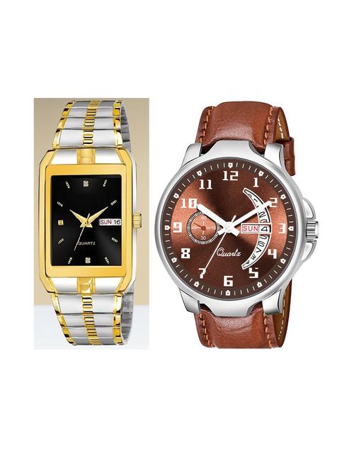 day n date men stylish analog latest watches combo - set of 2 - tt-black-brn-18 - 21694602 - Very Small Image - 1