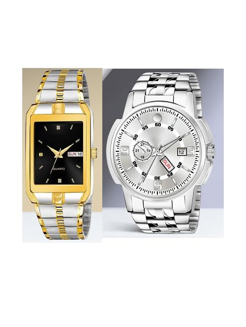 day n date men stylish analog latest watches combo - set of 2 - tt-black-slv-10 - 21694609 - Very Small Image - 1