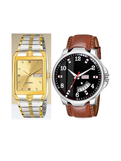 day n date men stylish analog latest watches combo - set of 2 - tt-gold-brn-7 - 21694614 - Very Small Image - 1