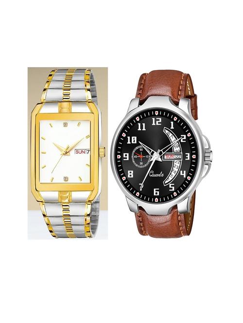 day n date men stylish analog latest watches combo - set of 2 - tt-white-brn-1 - 21694622 - Very Small Image - 1