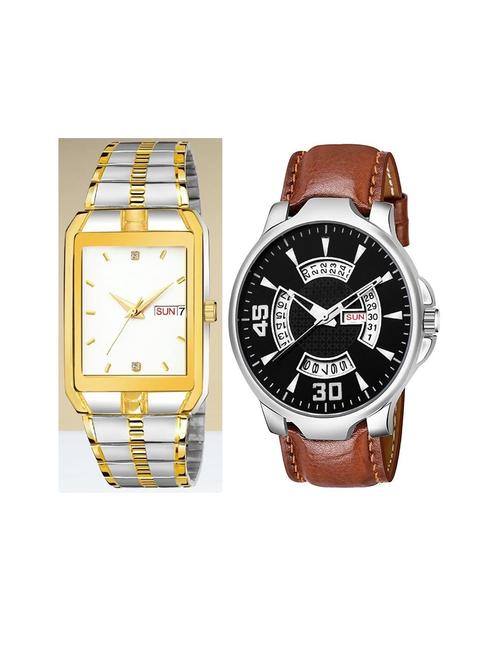 day n date men stylish analog latest watches combo - set of 2 - tt-white-brn-21 - 21694623 - Very Small Image - 1