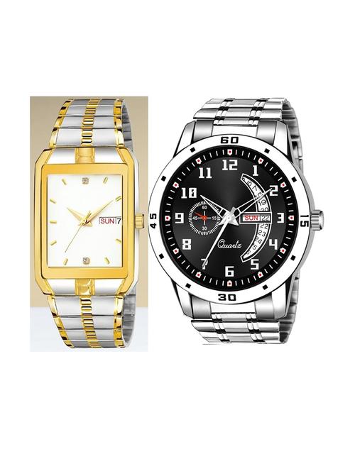 day n date men stylish analog latest watches combo - set of 2 - tt-white-slv-1 - 21694628 - Very Small Image - 1
