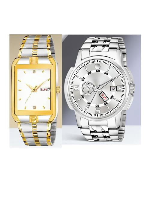 day n date men stylish analog latest watches combo - set of 2 - tt-white-slv-10 - 21694629 - Very Small Image - 1