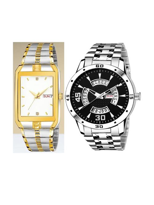 day n date men stylish analog latest watches combo - set of 2 - tt-white-slv-21 - 21694630 - Very Small Image - 1