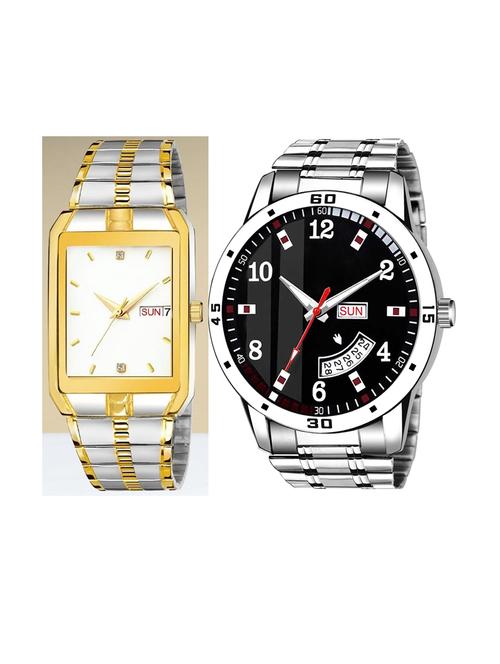 day n date men stylish analog latest watches combo - set of 2 - tt-white-slv-7 - 21694631 - Very Small Image - 1