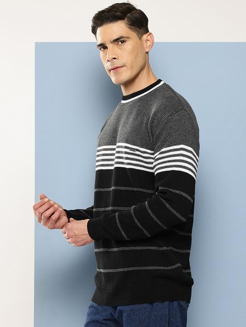 men crew neck striped pullover - 21694834 - Very Small Image - 1