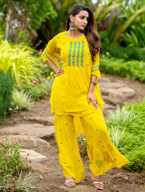 women embroidered kurta sharara set with dupatta - 21695267 - Very Small Image - 1