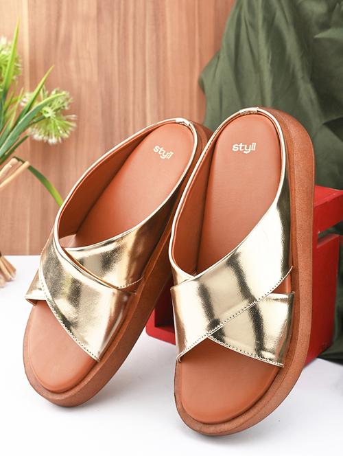 gold synthetic slip on sandals - 21695404 - Very Small Image - 1