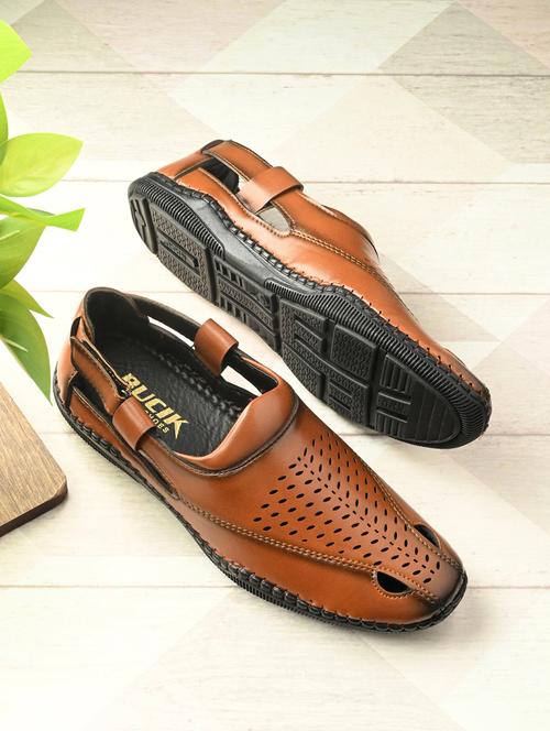 tan synthetic slip on sandals - 21695956 - Very Small Image - 1