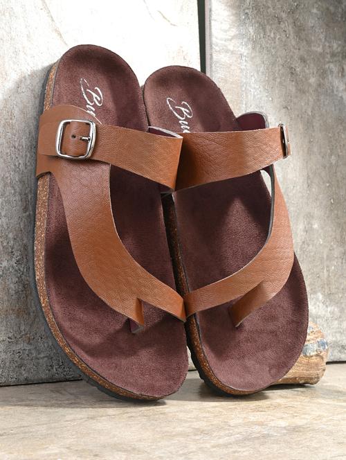 tan leatherette slip on slippers - 21695985 - Very Small Image - 1