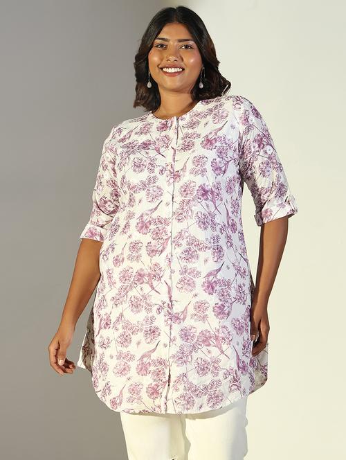 women floral roll up sleeve a-line kurti - 21696507 - Very Small Image - 1