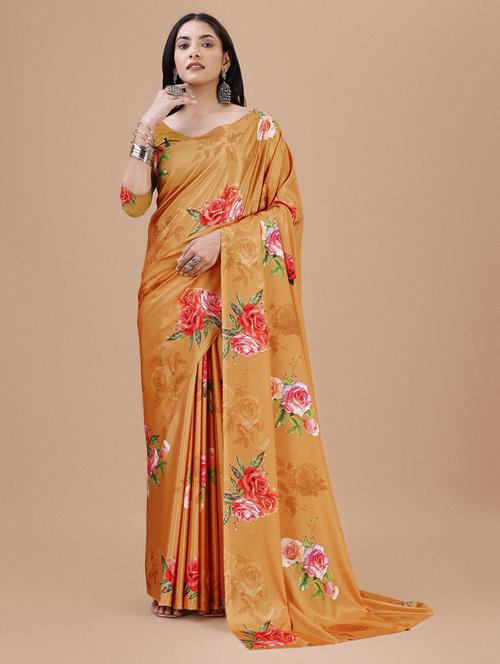 women mustard floral printed saree - 21696731 - Very Small Image - 1