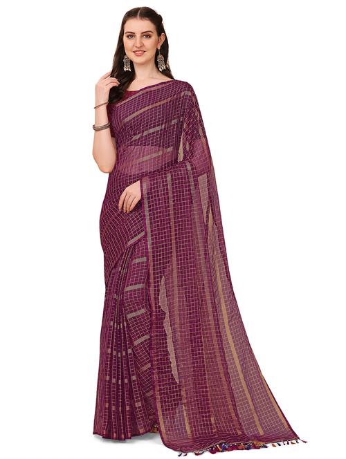 women checkered printed saree - 21696930 - Very Small Image - 1