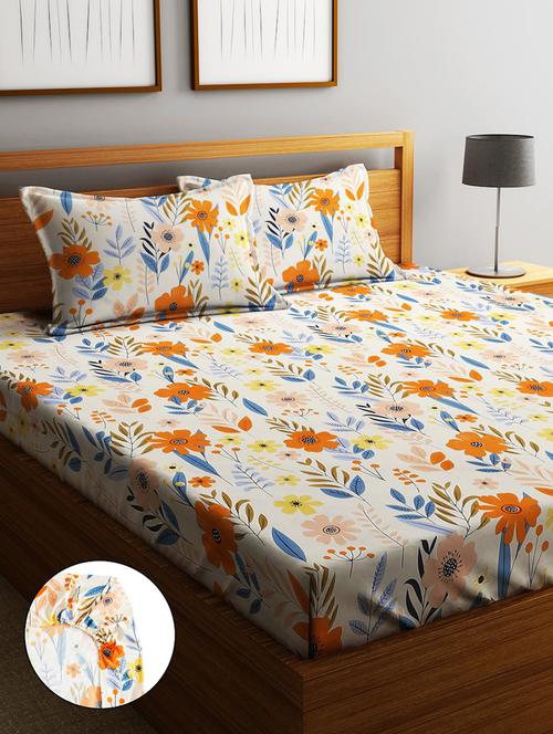home sizzler 210tc garden grace elastic fitted double bedsheet (72x78 inch) with 2 king size pillow covers - 21697042 - Very Small Image - 1