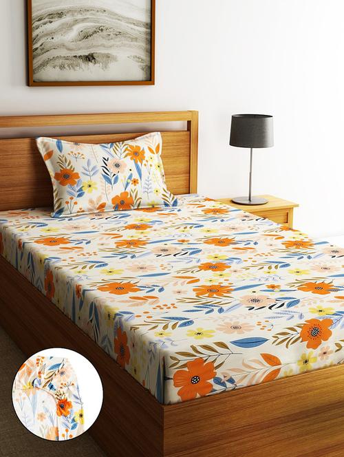 home sizzler 210tc garden grace elastic fitted single bedsheet (72x36 inch) with 1 pillow cover - 21697050 - Very Small Image - 1