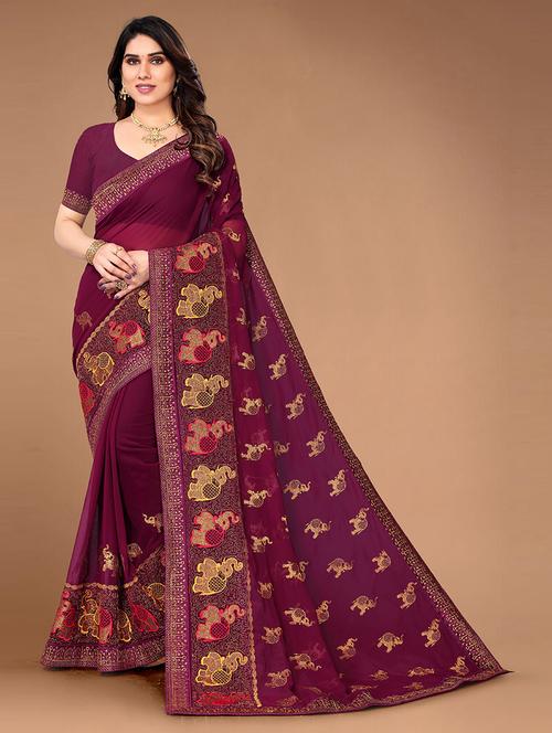 women purple embroidered saree - 21697330 - Very Small Image - 1