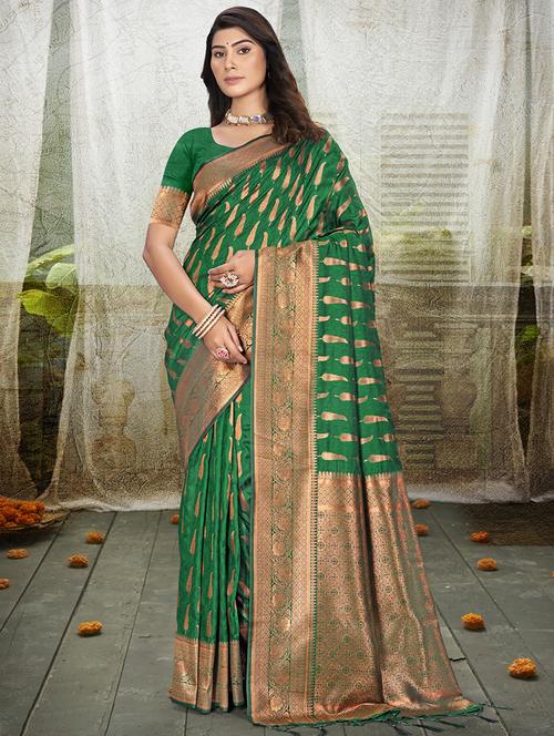 women self design banarasi saree with blouse - 21698402 - Very Small Image - 1
