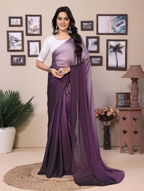 purple satin printed saree with blouse - 21698553 - Very Small Image - 1