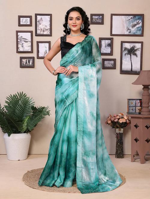women printed embellished saree with blouse - 21698595 - Very Small Image - 1