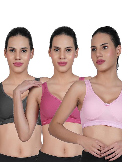 women pack of 3 solid sports bra combo - 21699146 - Very Small Image - 1