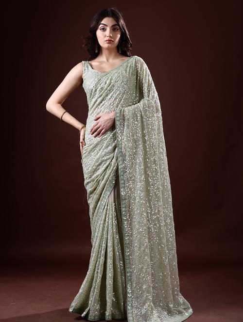 women sequined work party wear saree with blouse - 21700169 - Very Small Image - 1