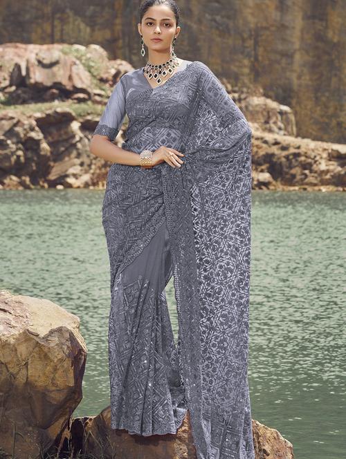 women all over sequins & embroidery work saree with blouse - 21700171 - Very Small Image - 1