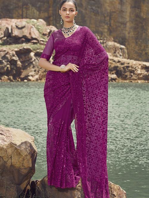 women all over sequins & embroidery work saree with blouse - 21700173 - Very Small Image - 1