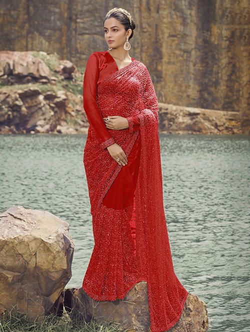 women all over sequins work saree with blouse - 21700180 - Very Small Image - 1