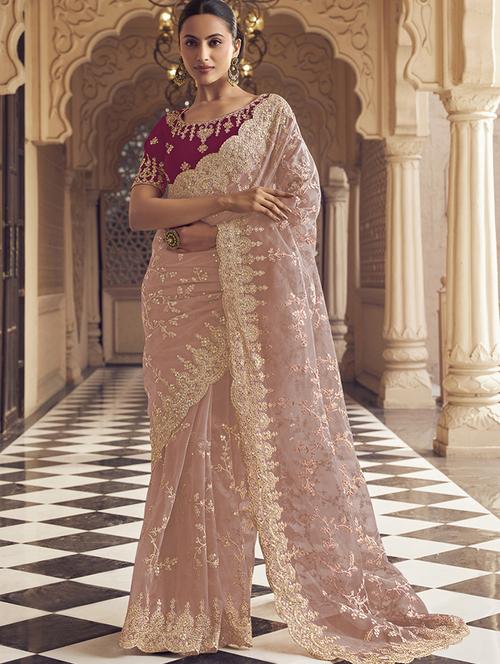 women all over embroidery work saree with blouse - 21700203 - Very Small Image - 1