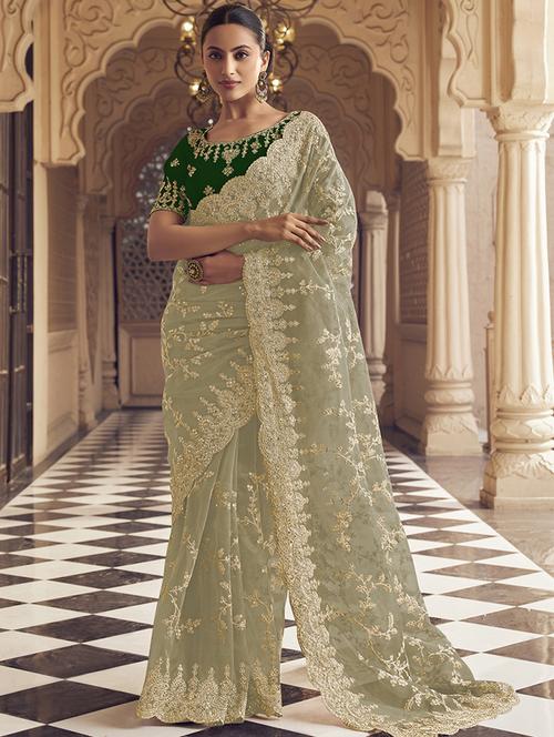 women all over embroidery work saree with blouse - 21700204 - Very Small Image - 1