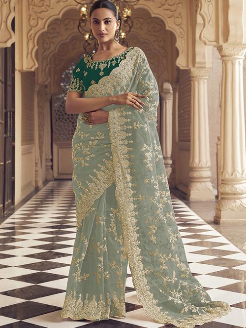women all over embroidery work saree with blouse - 21700205 - Very Small Image - 1