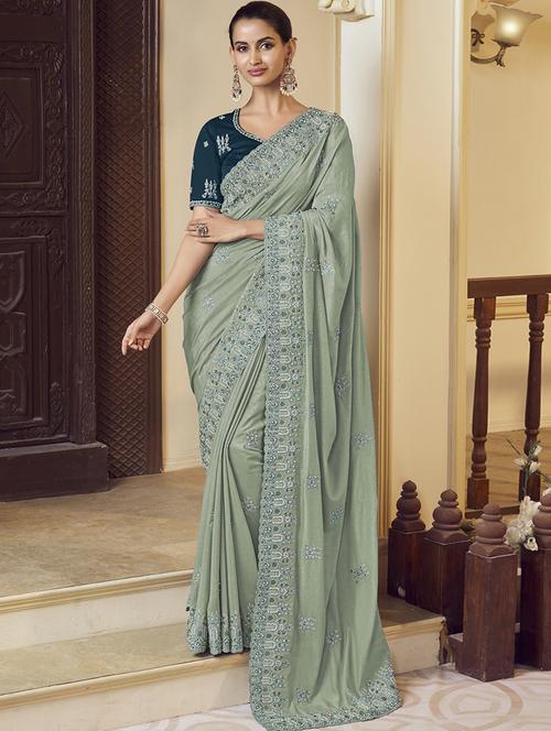women neo mint embroidered saree with blouse - 21700229 - Very Small Image - 1