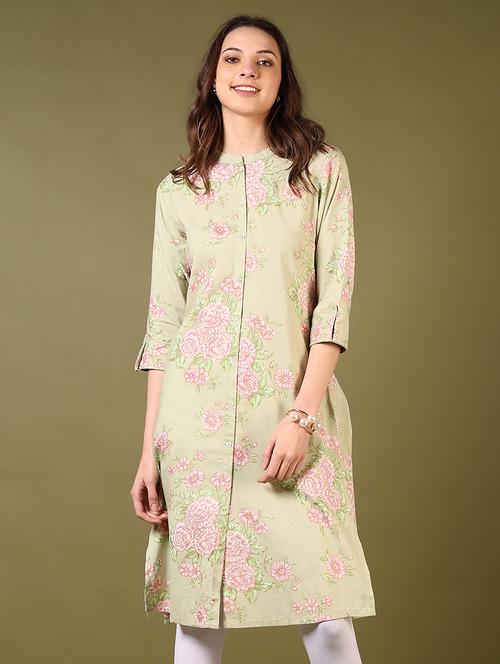 women mandarin neck floral printed a-line kurta - 21700286 - Very Small Image - 1
