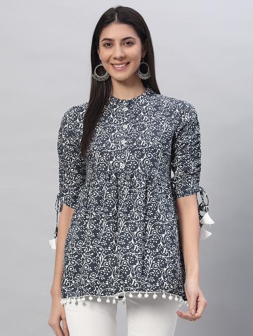 women printed short sleeve flared tunic - 21700527 - Very Small Image - 1