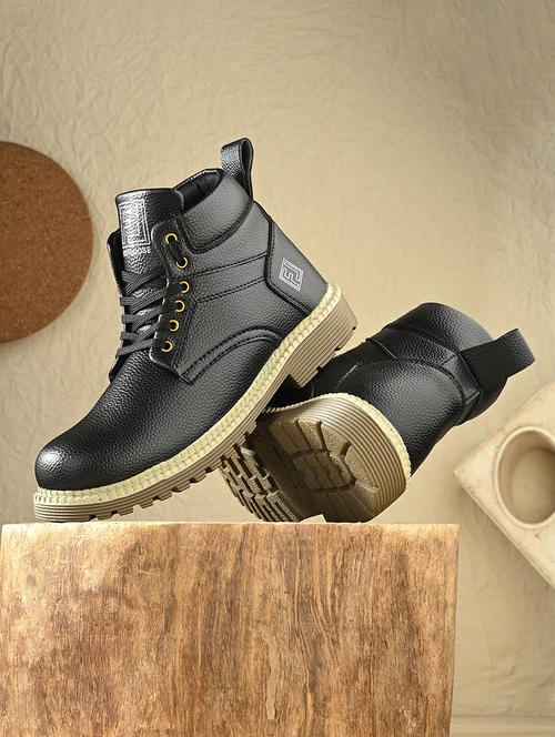black synthetic lace up boots - 21701831 - Very Small Image - 1