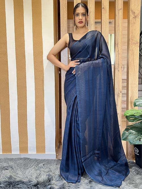 women stripes embellished saree with blouse - 21703233 - Very Small Image - 1