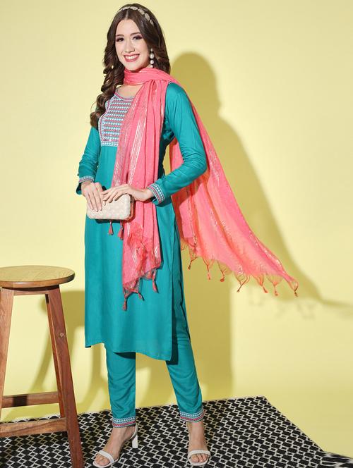 women embroidered long sleeve suit set - 21703405 - Very Small Image - 1