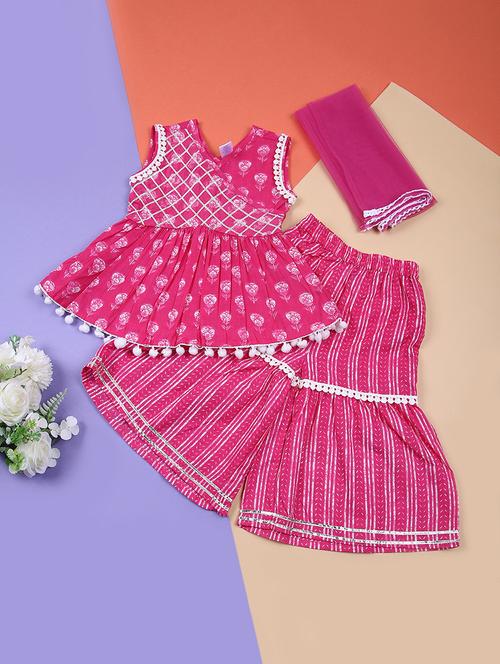 girls printed kurta and sharara set with dupatta - 21703620 - Very Small Image - 1